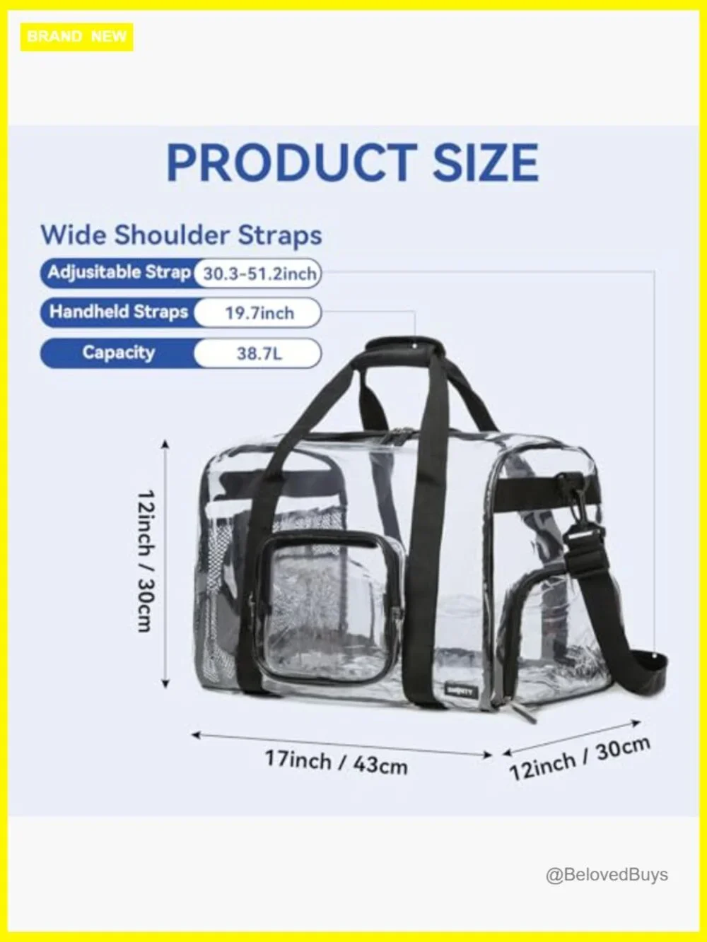 Large Heavy Duty Clear Duffel Bag with Shoe Compartment Stadium Approved